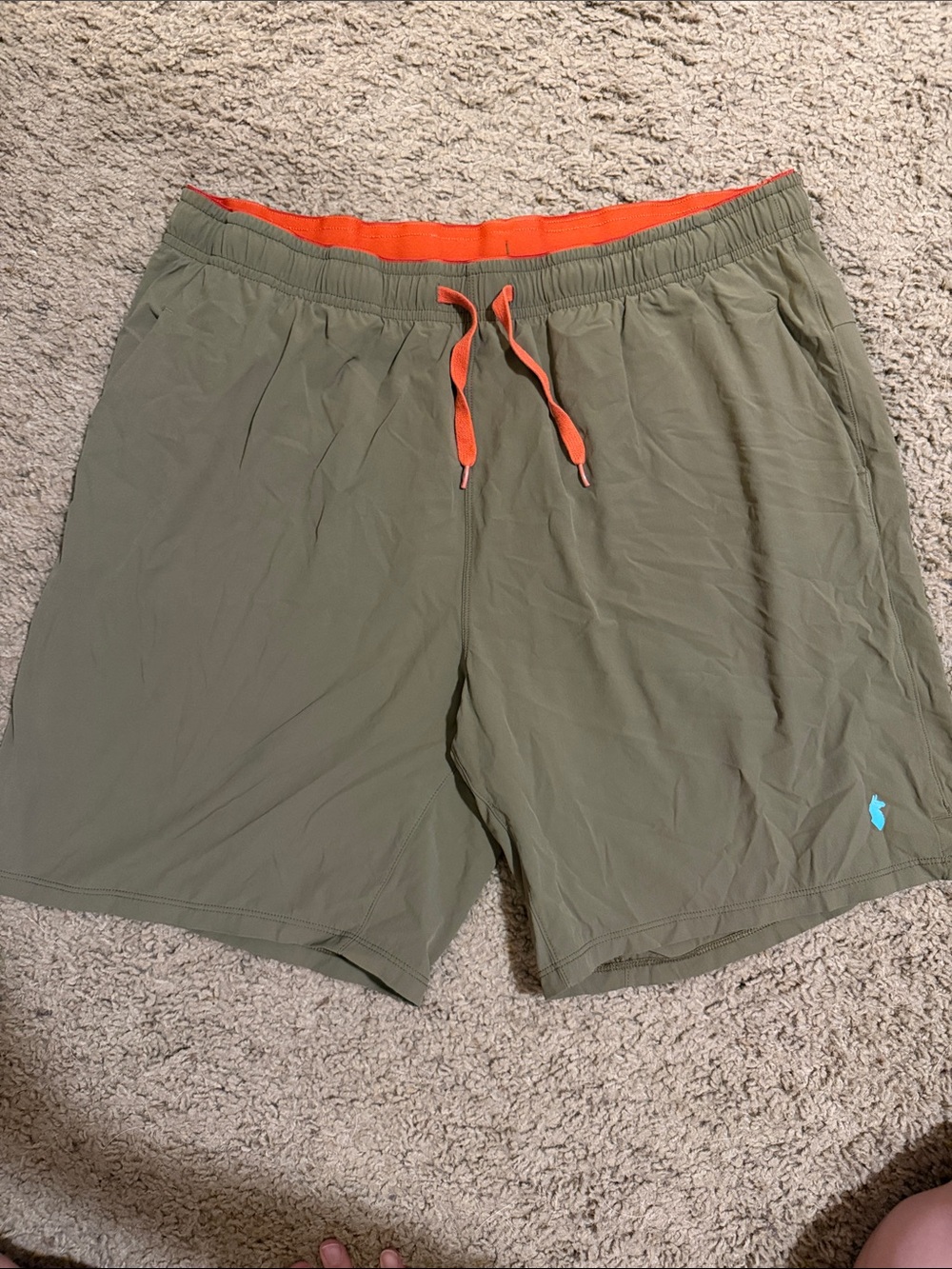 cotopaxi Olive Green Athletic Shorts with Orange Drawcord
